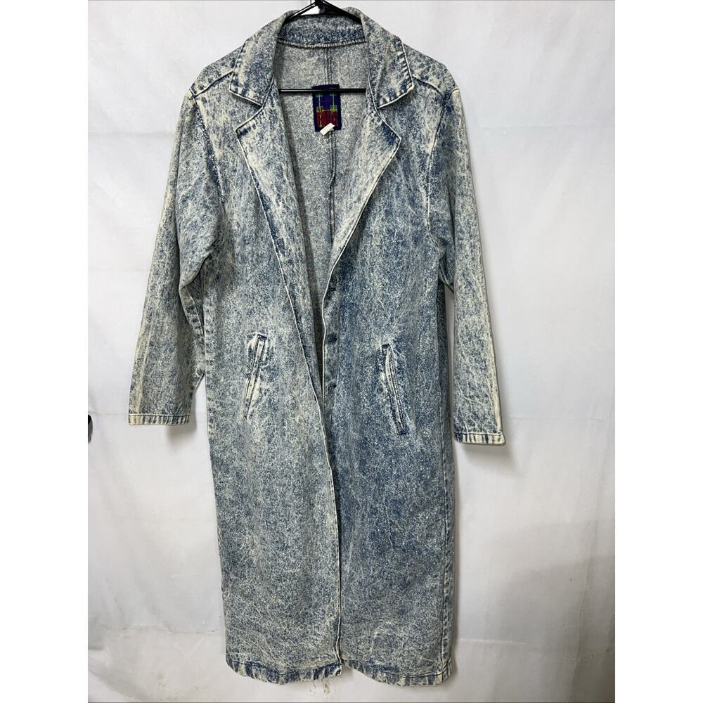 Mac Fads Vintage 80s Acid Wash Denim Trench Coat, Duster Rd Description